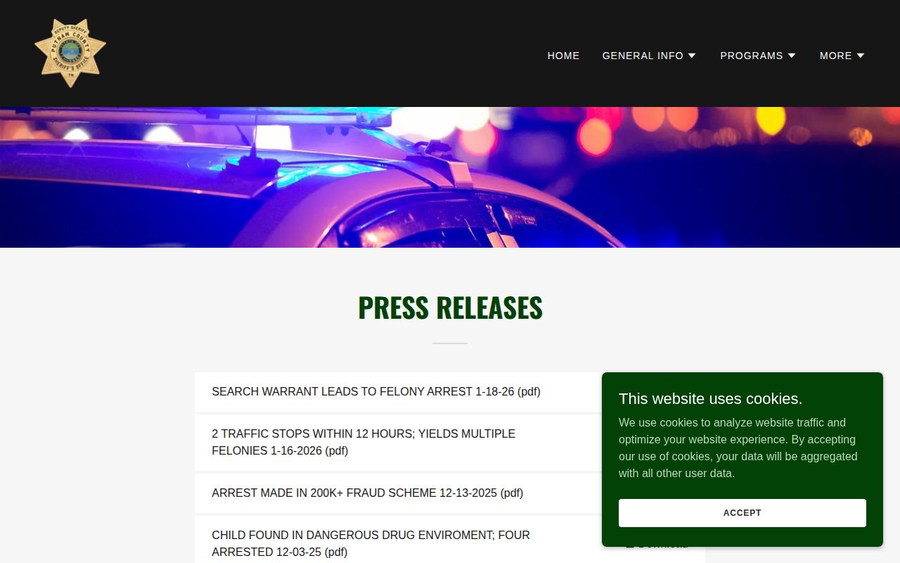 Putnam County Sheriff official newsroom and arrest-release source